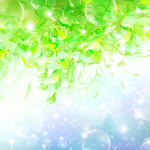 Halation bubble with green leaves vector background 03 halation green leaves bubble background   