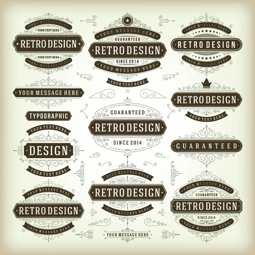 Retro ribbon labels design graphics vector 02 ribbon Retro font labels label   