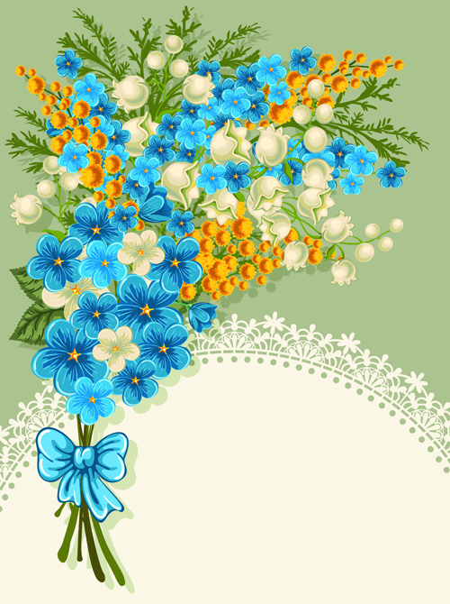 Blue flower with lace card vector 04 lace flower card vector card   
