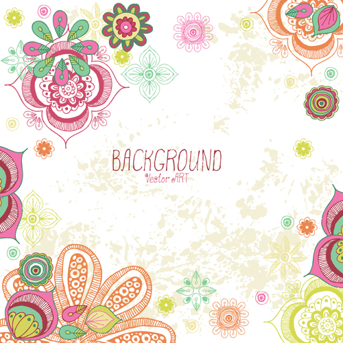 Cartoon flowers with grunge background vectors 02 grunge flowers cartoon background   