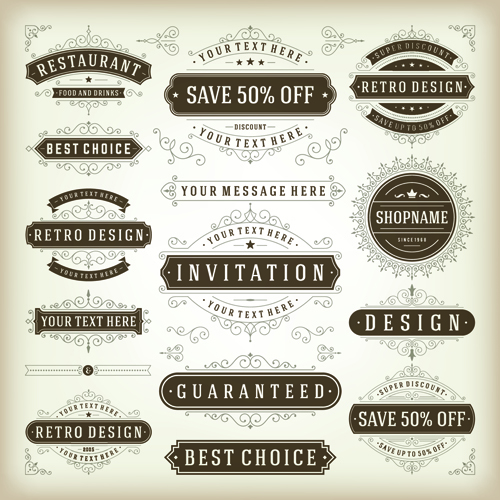 Retro ribbon labels design graphics vector 04 ribbon Retro font labels label   