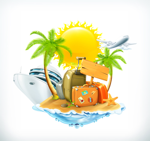 Sea island summer holiday elements vector background 04 summer Sea island holiday background   