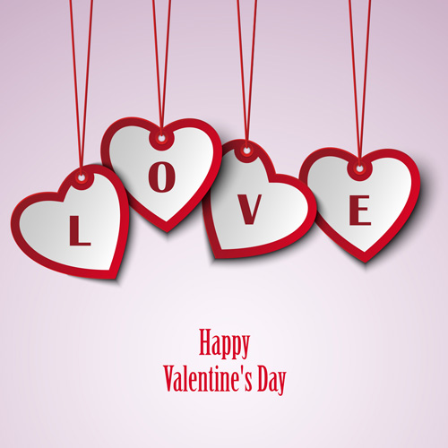 Valentine card with hanging hearts template vector Valentine template hearts hanging card   