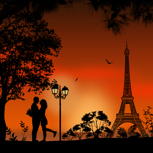 Night paris with lovers vector set 01 paris night lovers   