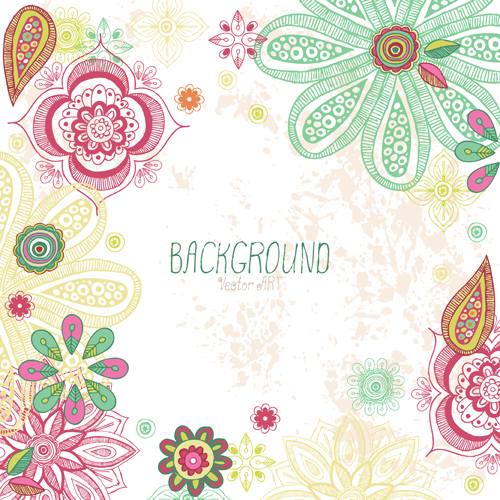 Cartoon flowers with grunge background vectors 01 grunge flowers cartoon background   