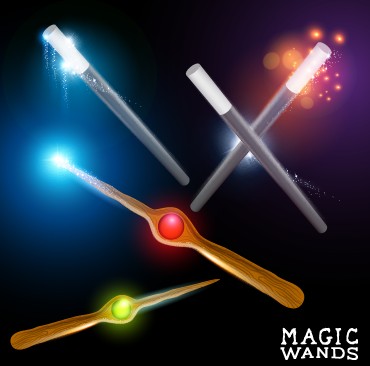 Shiny colored magic wands vector background 01 Vector Background shiny magic wand colored background   