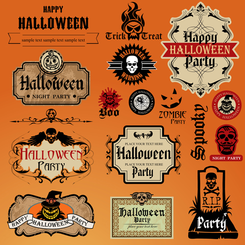Vintage halloween labels vectors material material labels halloween   
