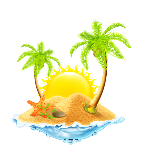 Sea island summer holiday elements vector background 01 summer Sea island holiday background   