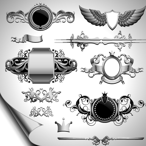 Vintage black and white badge with heraldry vector set 07 vintage heraldry black and white badge   