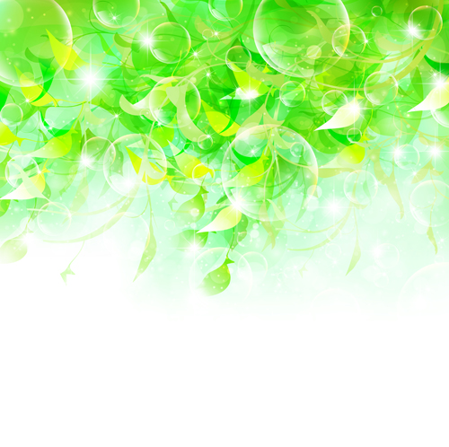 Halation bubble with green leaves vector background 04 halation green leaves green bubble background   