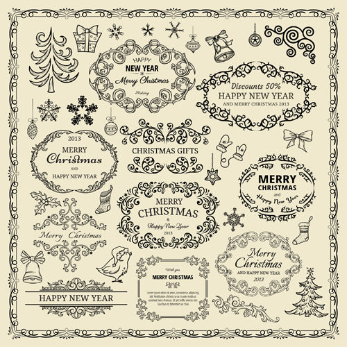 Elements of Christmas vintage frames and ornaments vector 02 ornaments ornament frames frame elements element christmas   