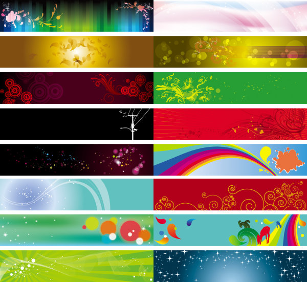 Decorative banner background vector material wire rod stars rainbows popular lines leaves flowers fashion dream banners background   