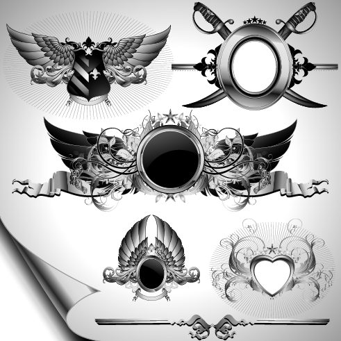 Vintage black and white badge with heraldry vector set 08 vintage heraldry black and white badge   