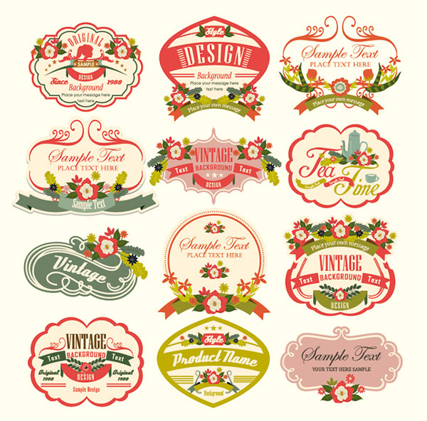 Vintage flower creative labels vector vintage labels flower creative   