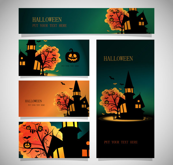 halloween night banner with cards vector night halloween cards banner   