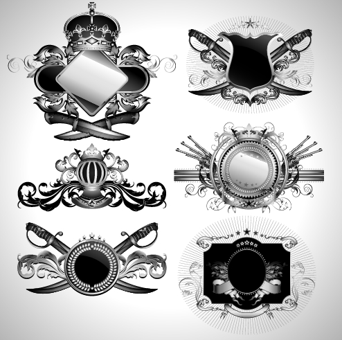 Vintage black and white badge with heraldry vector set 06 vintage heraldry black and white badge   