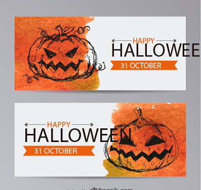 Hand drewing pumpkins halloween banner vector pumpkin hand halloween drewing   