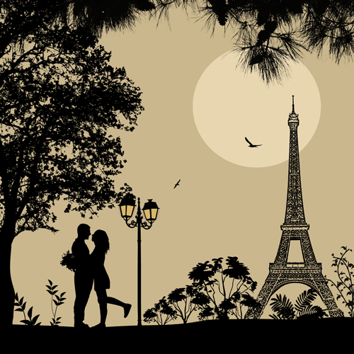 Night paris with lovers vector set 12 paris night lovers   