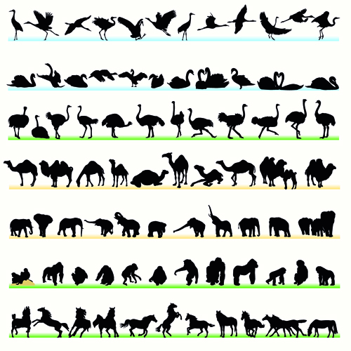 Various Animals Silhouettes design vector set 05 Various silhouettes silhouette Animal   