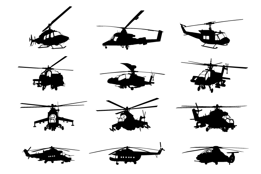 Creative military helicopter silhouette vector material vector material silhouette military material creative   