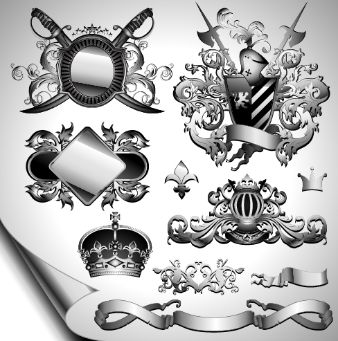Vintage black and white badge with heraldry vector set 04 vintage heraldry black and white badge   