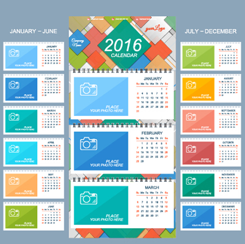 2016 New year desk calendar vector material 26 year new desk calendar 2016   