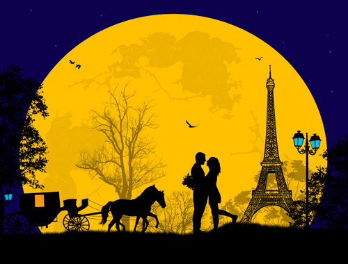 Night paris with lovers vector set 17 paris night lovers   