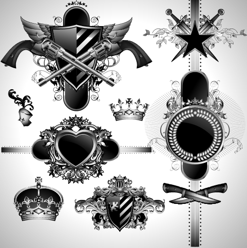 Vintage black and white badge with heraldry vector set 03 vintage heraldry black and white badge   
