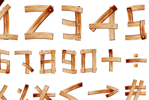 Set of Wooden alphabet numerals vector 03 wooden wood numerals alphabet   