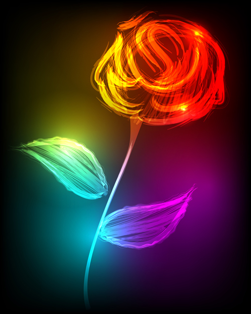 Set of Neon with flowers vector graphic 03 neon flowers flower   