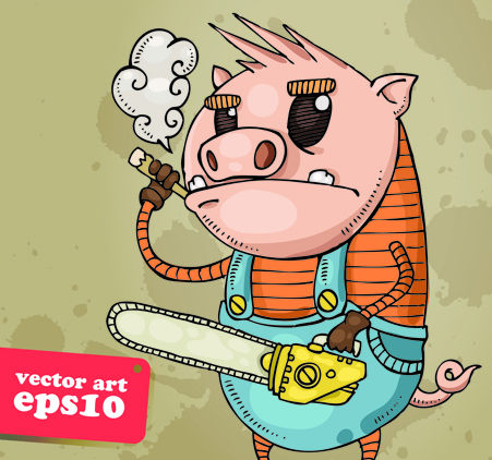 Funny Cartoon Piggy vector 03 piggy funny cartoon   