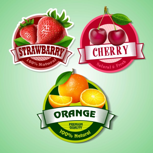 Cherry with strawberry and orange labels vector strawberry orange labels cherry   