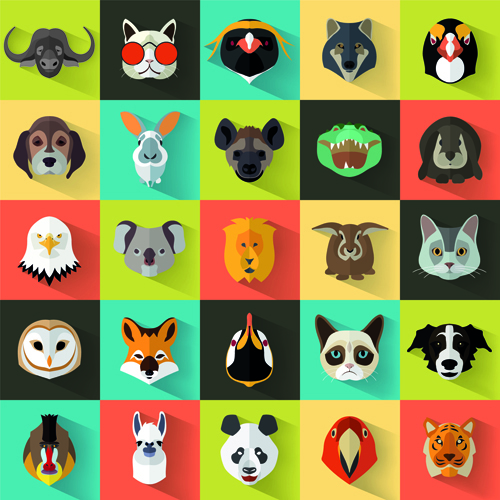 Different animal head icons vector set 01 icons different Animal   