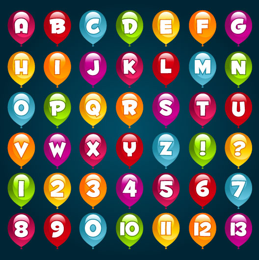 Bright Balloon Alphabet and numeral vector numeral bright balloon alphabet   