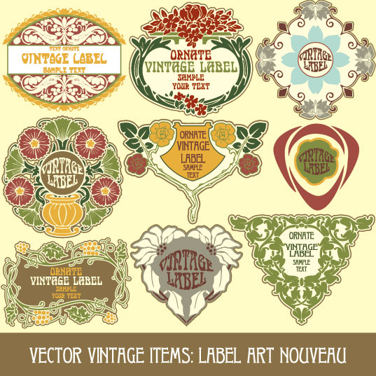 Set of vintage items label art vector 01 vintage label items   