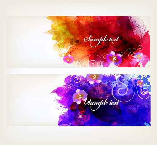 Flower watercolor vector banners material 02 watercolor flower banners   