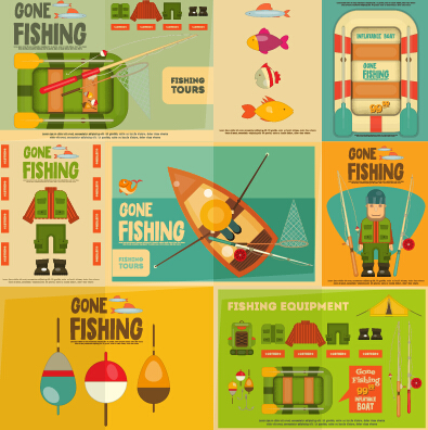 Fishing elements retro background vector fishing elements background   