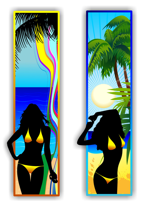 Beach travel people silhouette banner vector 01 silhouette people banner   