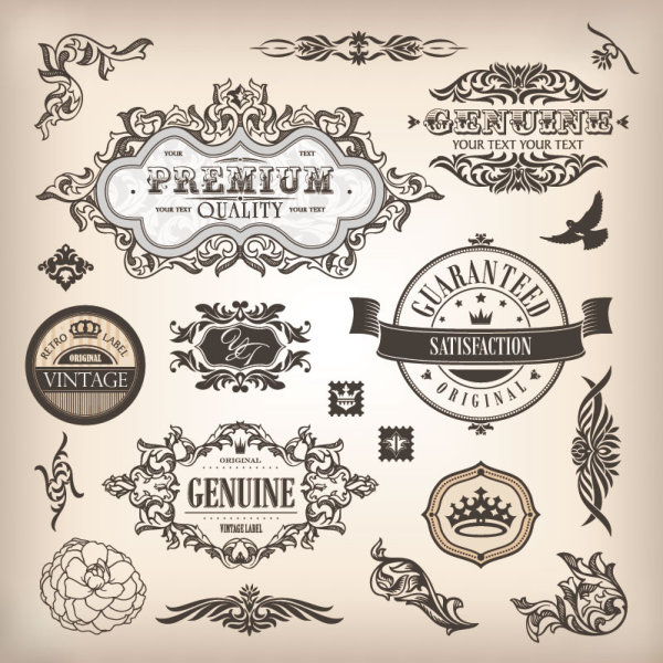 Vintage elements Borders and labels vector 01 vintage labels label elements element borders border   