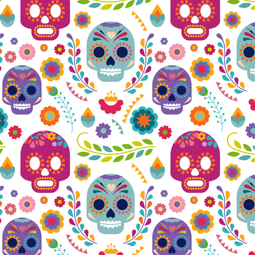 Floral with skull vector seamless pattern 01 skull floral   