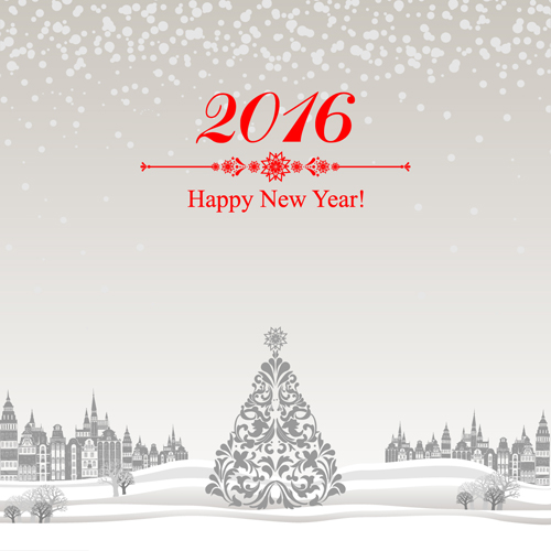 2016 new year with christmas tree winter background vector 01 winter new year christmas tree 2016   