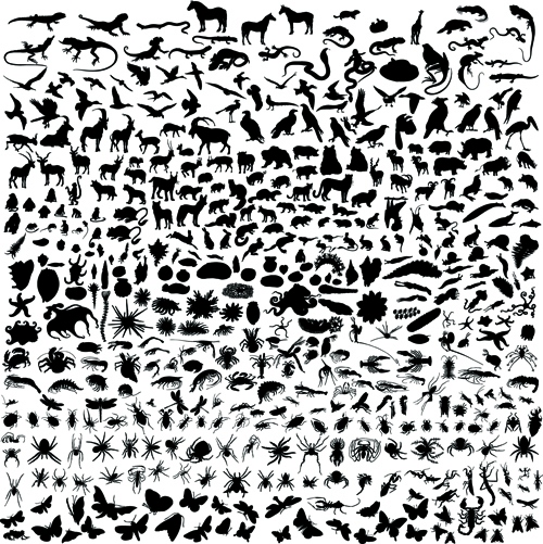 Various Animals Silhouettes design vector set 01 Various silhouettes silhouette Animal   