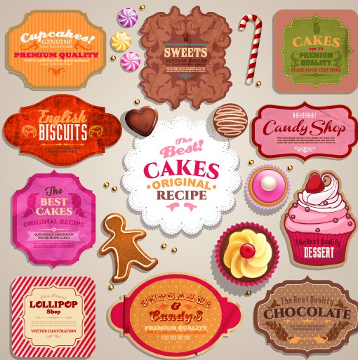 Vintage sweets and cake labels vector vintage sweets sweet labels label cake   