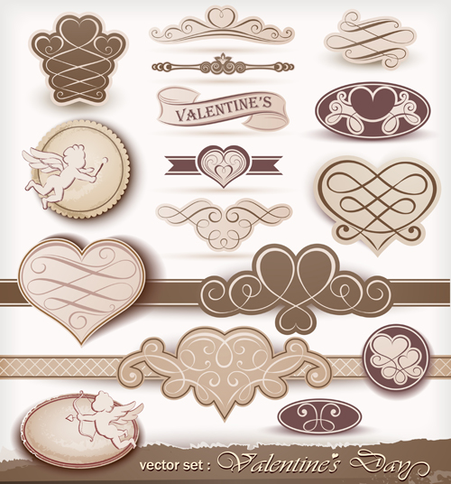 Beige valentine day labels vectors set Valentine day Valentine labels beige   