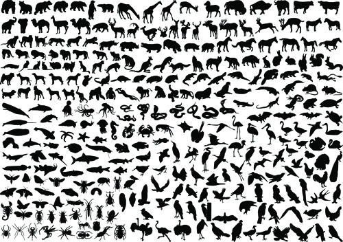 Various Animals Silhouettes design vector set 02 Various silhouettes silhouette Animal   