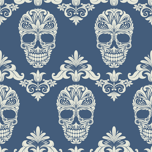 Floral with skull vector seamless pattern 04 skull floral   