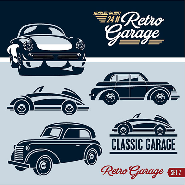 Retro garage logos creative design Retro font logos garage creative   