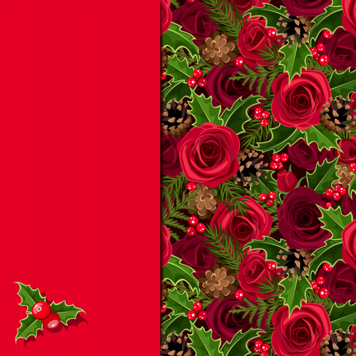 Christmas card with red rose vector rose red christmas card   