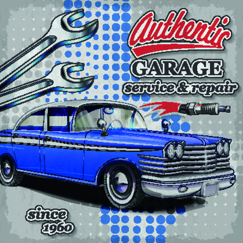 Grunge style retro car poster vector 01 Retro font poster car   