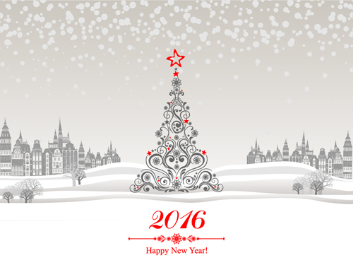 2016 new year with christmas tree winter background vector 03 winter new year christmas 2016   